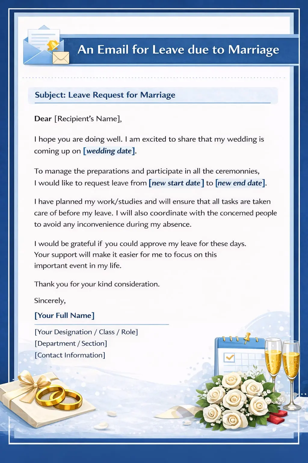 An email for leave due to marriage