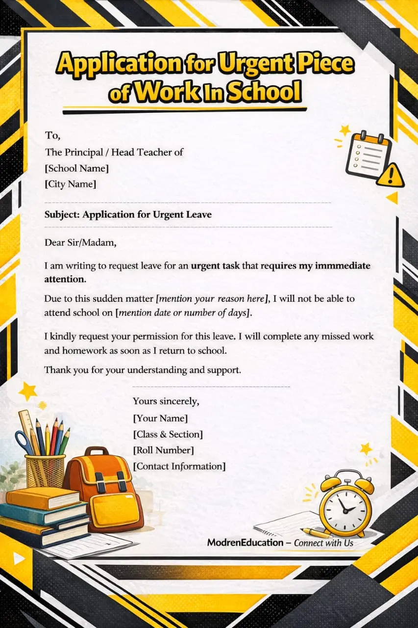 Application for Urgent Piece of Work In School 