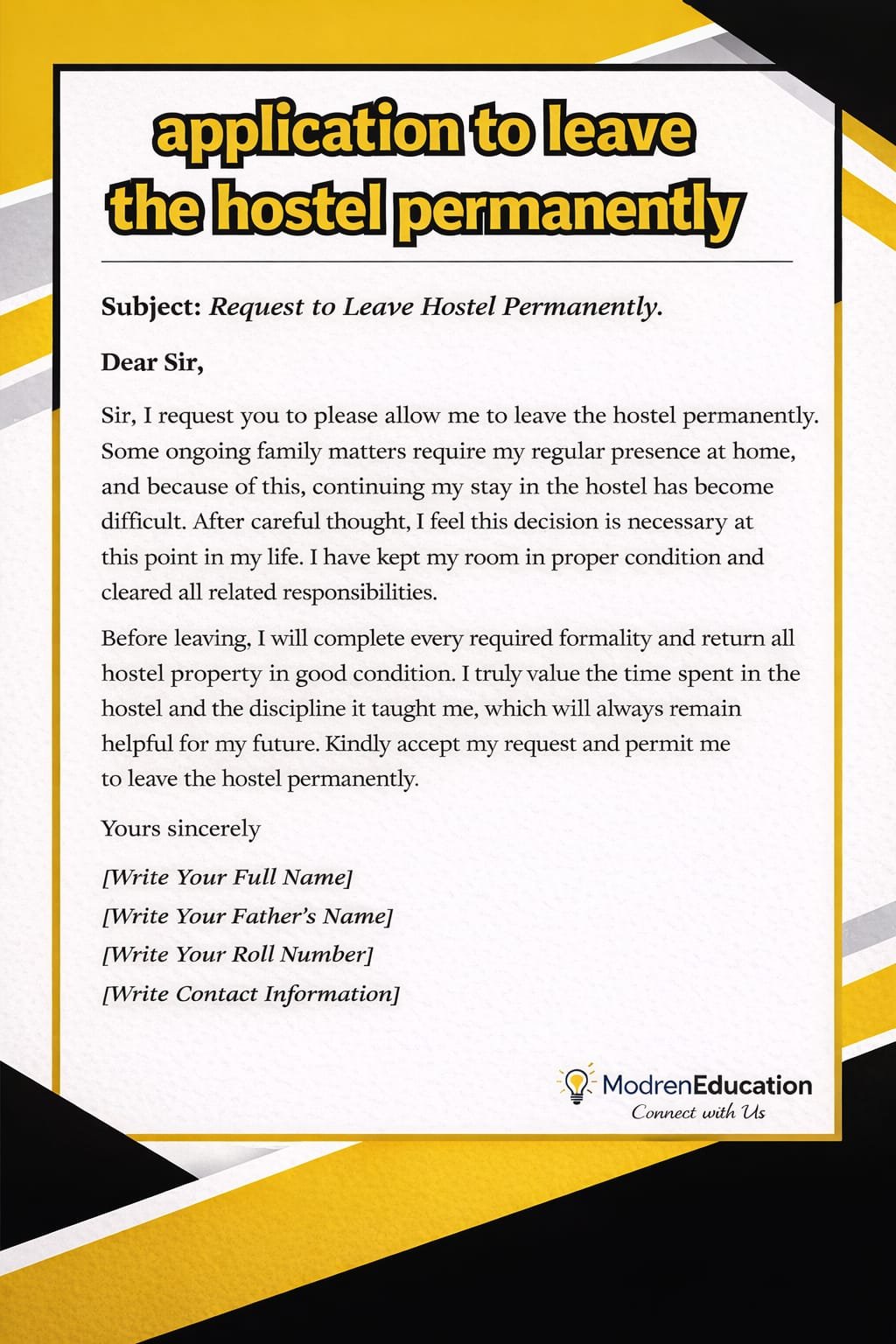 an application in the graph for leaving hostel permanently