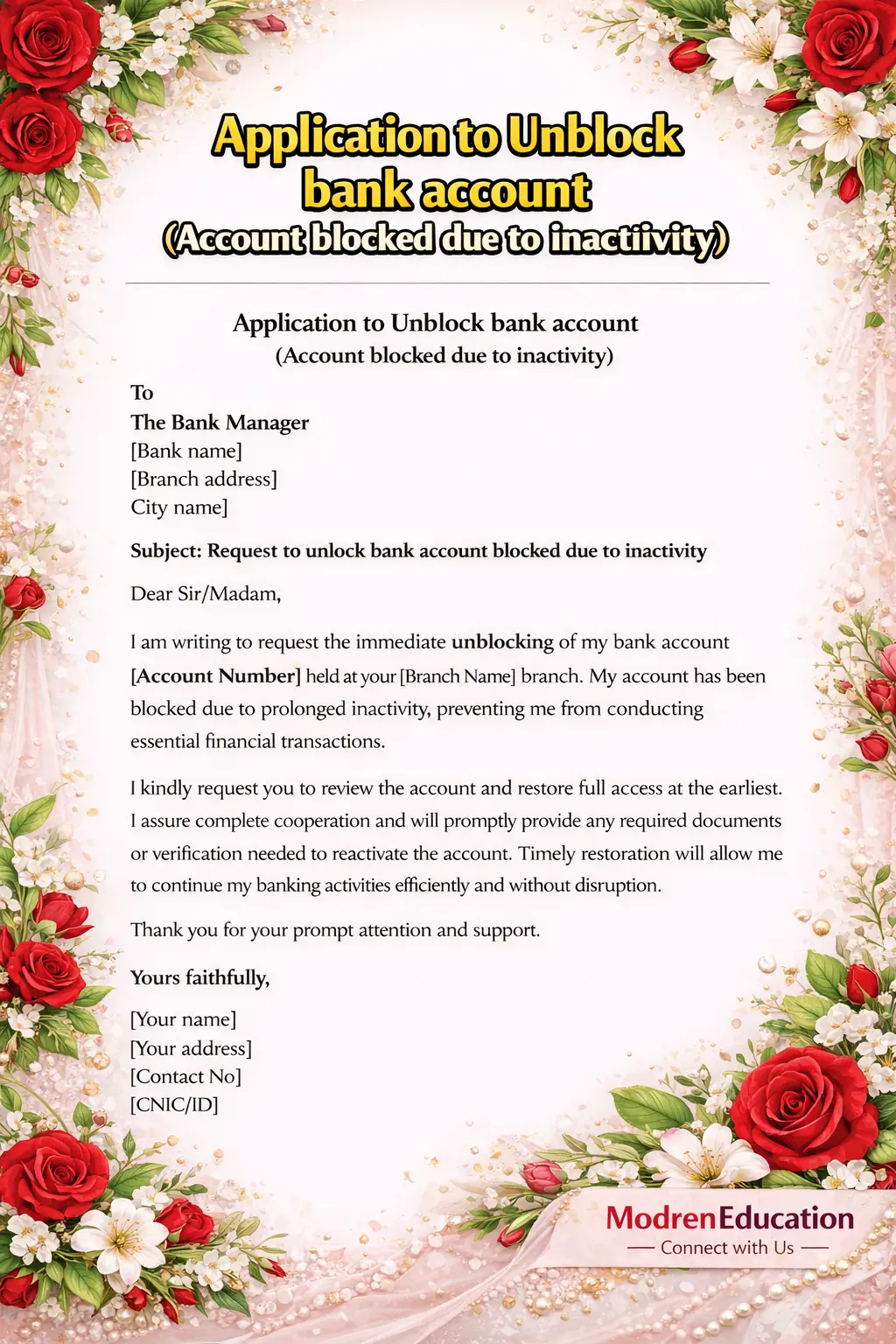 Application to Unblock bank account (Account blocked due to inactivity)