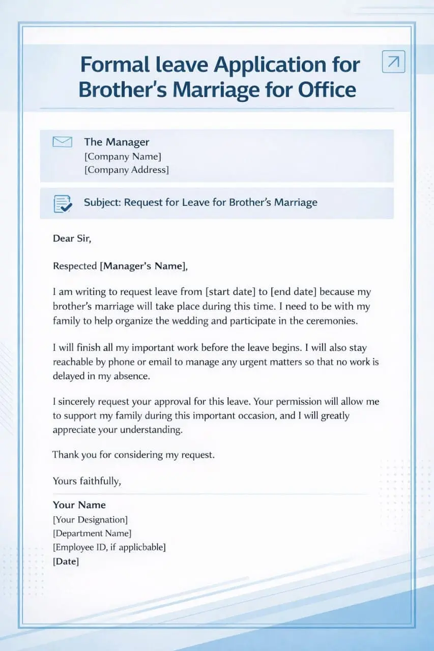 a leave application for brothers wedding in a graphic
