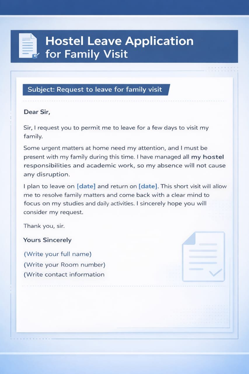  a graphic image with hostel leave application for family visit