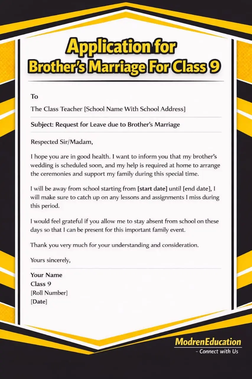  The brothers marriage leave Application for class 9 in a graphic