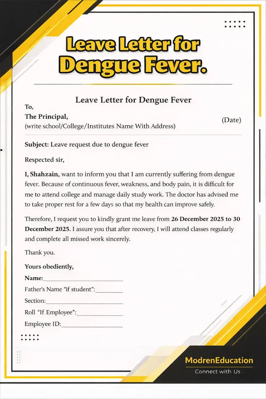 leave letter for dengue fever