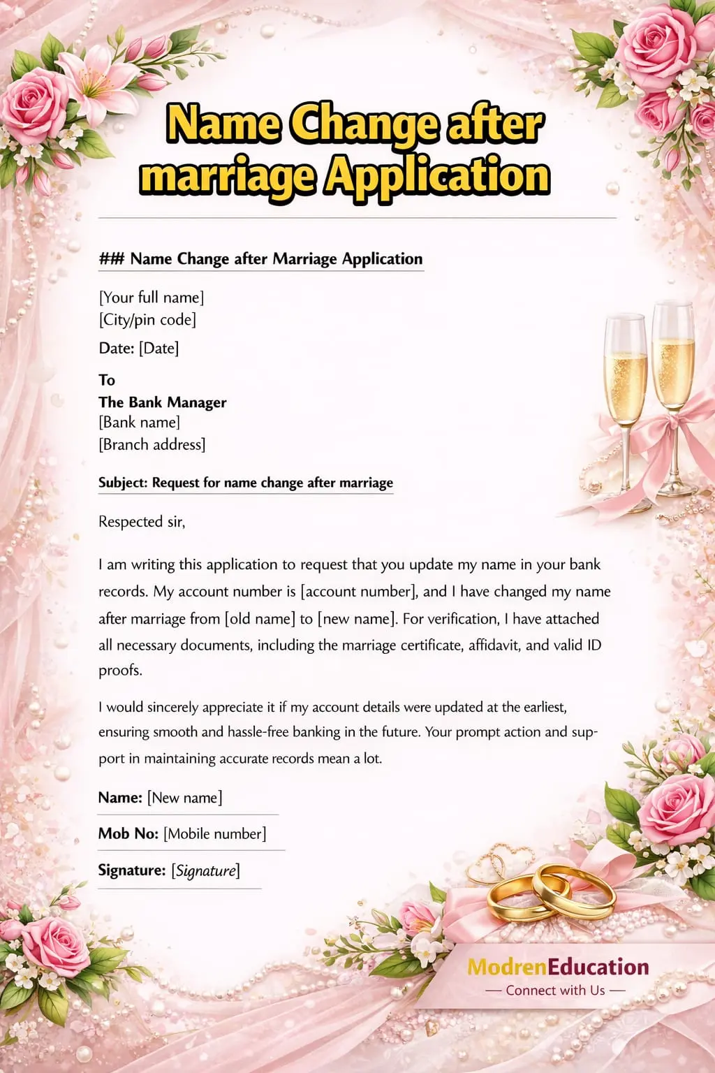 Name Change after Marriage Application 